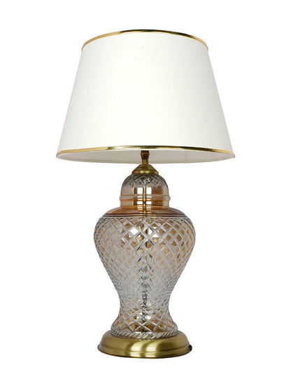 Golden Luster Glass Urn Table Lamp with Cream Shade and Golden Beading