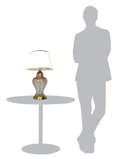Golden Luster Glass Urn Table Lamp with Cream Shade and Golden Beading