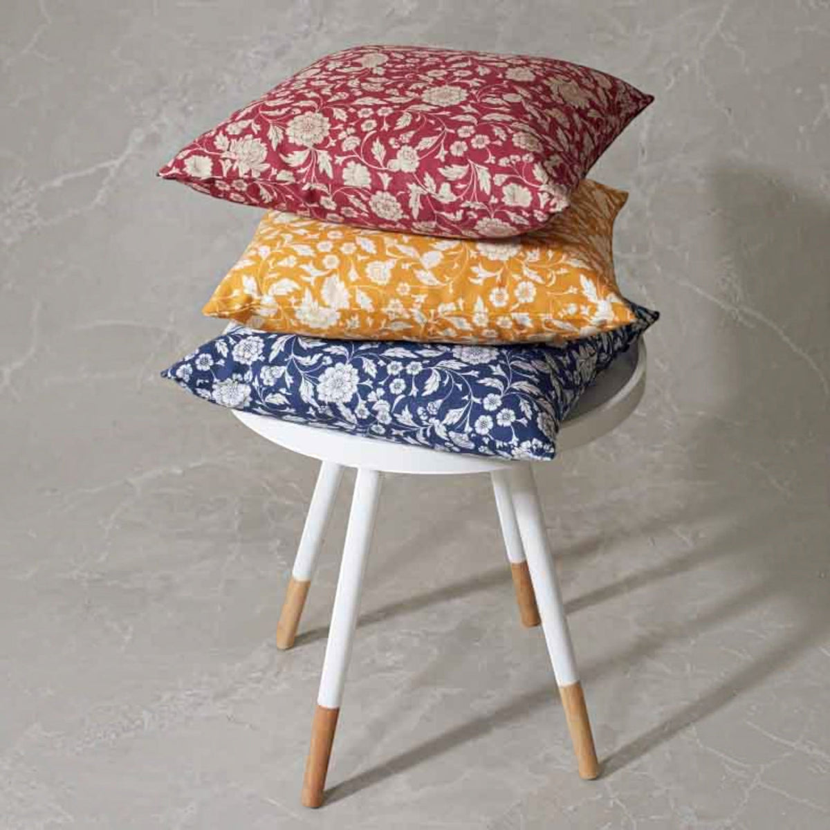 Marsala Kalamkari Cotton Cushion Cover – Cream Floral Print | Reversible | 4 Sizes