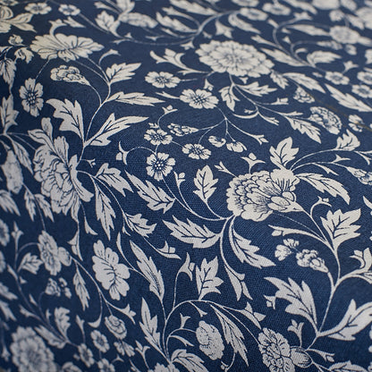 Indigo Kalamkari Cotton Tablecloth – White Floral Print | 3 Sizes | Vliving