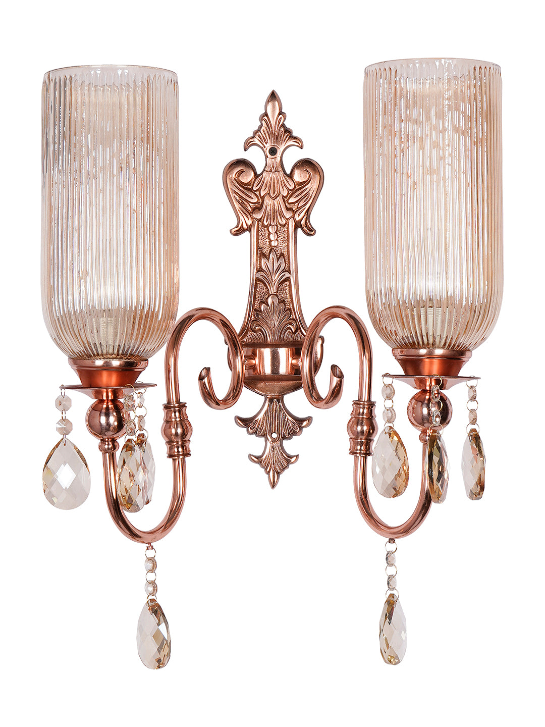 Polished Copper Glass Mild Steel 2-Light Wall Sconce – 53.3 cm
