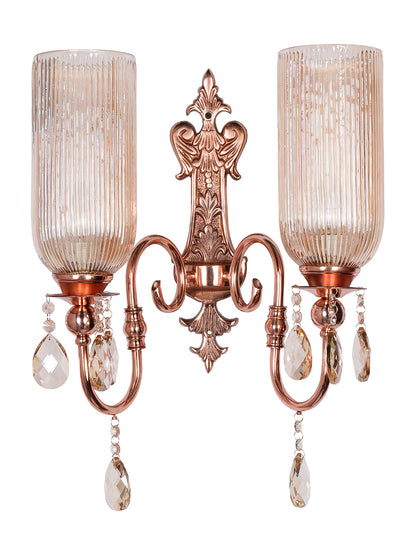 Polished Copper Glass Mild Steel 2-Light Wall Sconce – 53.3 cm