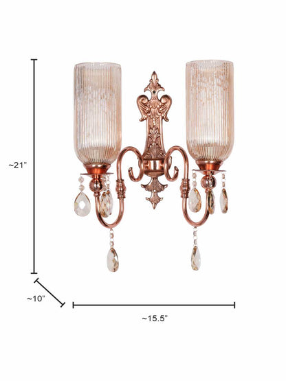 Polished Copper Glass Mild Steel 2-Light Wall Sconce – 53.3 cm