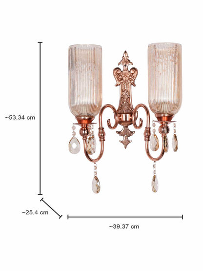 Polished Copper Glass Mild Steel 2-Light Wall Sconce – 53.3 cm