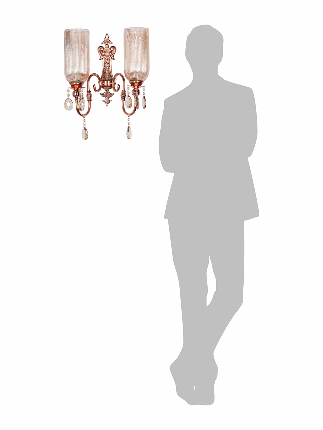 Polished Copper Glass Mild Steel 2-Light Wall Sconce – 53.3 cm