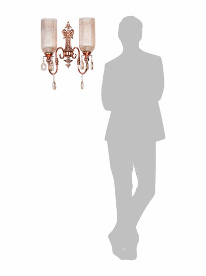 Polished Copper Glass Mild Steel 2-Light Wall Sconce – 53.3 cm