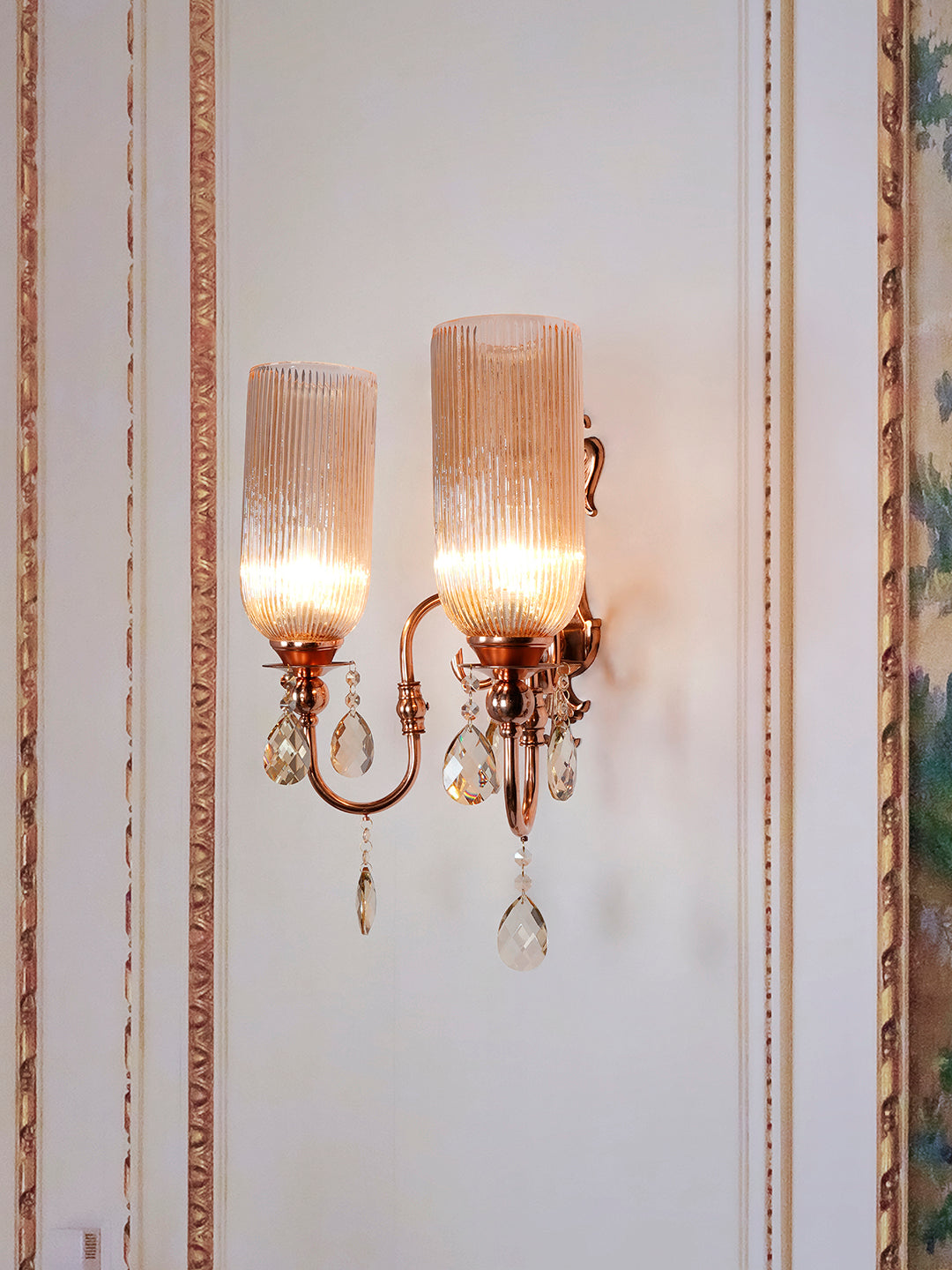 Polished Copper Glass Mild Steel 2-Light Wall Sconce – 53.3 cm