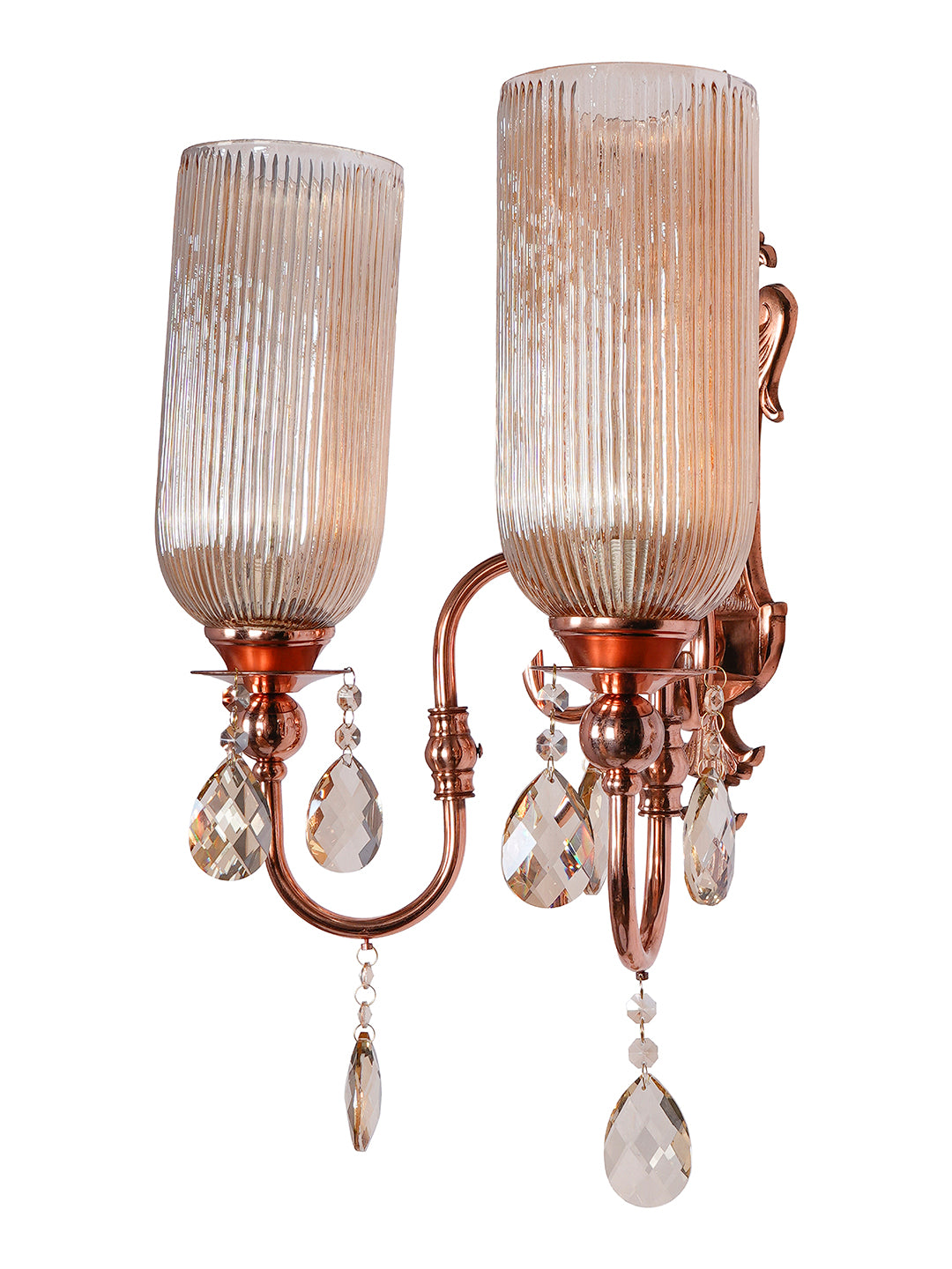 Polished Copper Glass Mild Steel 2-Light Wall Sconce – 53.3 cm