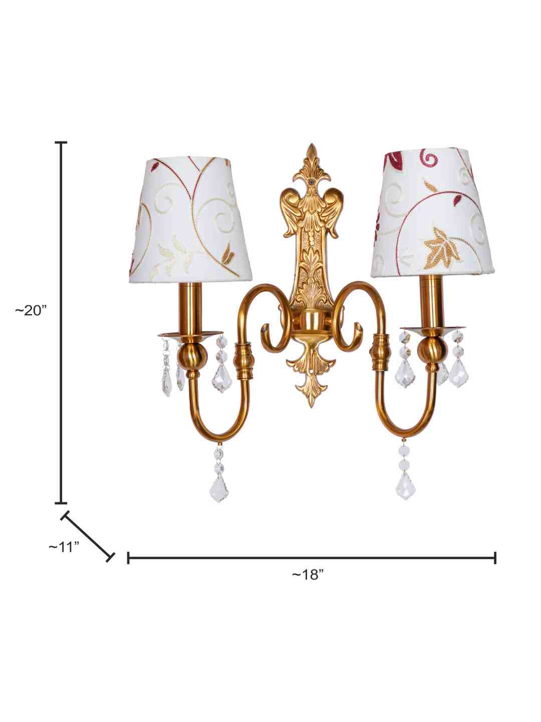 Brass Antique Fabric Aluminium 2-Light Wall Sconce – 45.7 cm