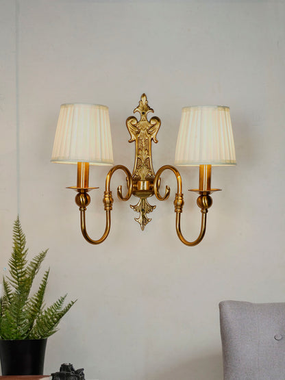 Brass Antique Fabric Mild Steel 2-Light Wall Sconce – 41.9 cm