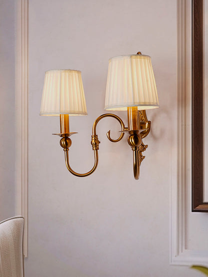 Brass Antique Fabric Mild Steel 2-Light Wall Sconce – 41.9 cm