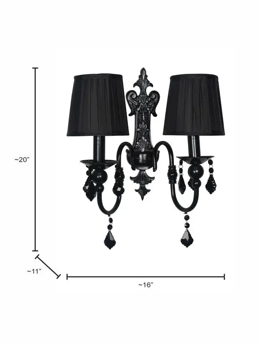 Black Fabric Mild Steel 2-Light Wall Sconce – 50.8 cm