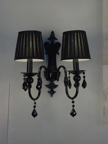 Black Fabric Mild Steel 2-Light Wall Sconce – 50.8 cm