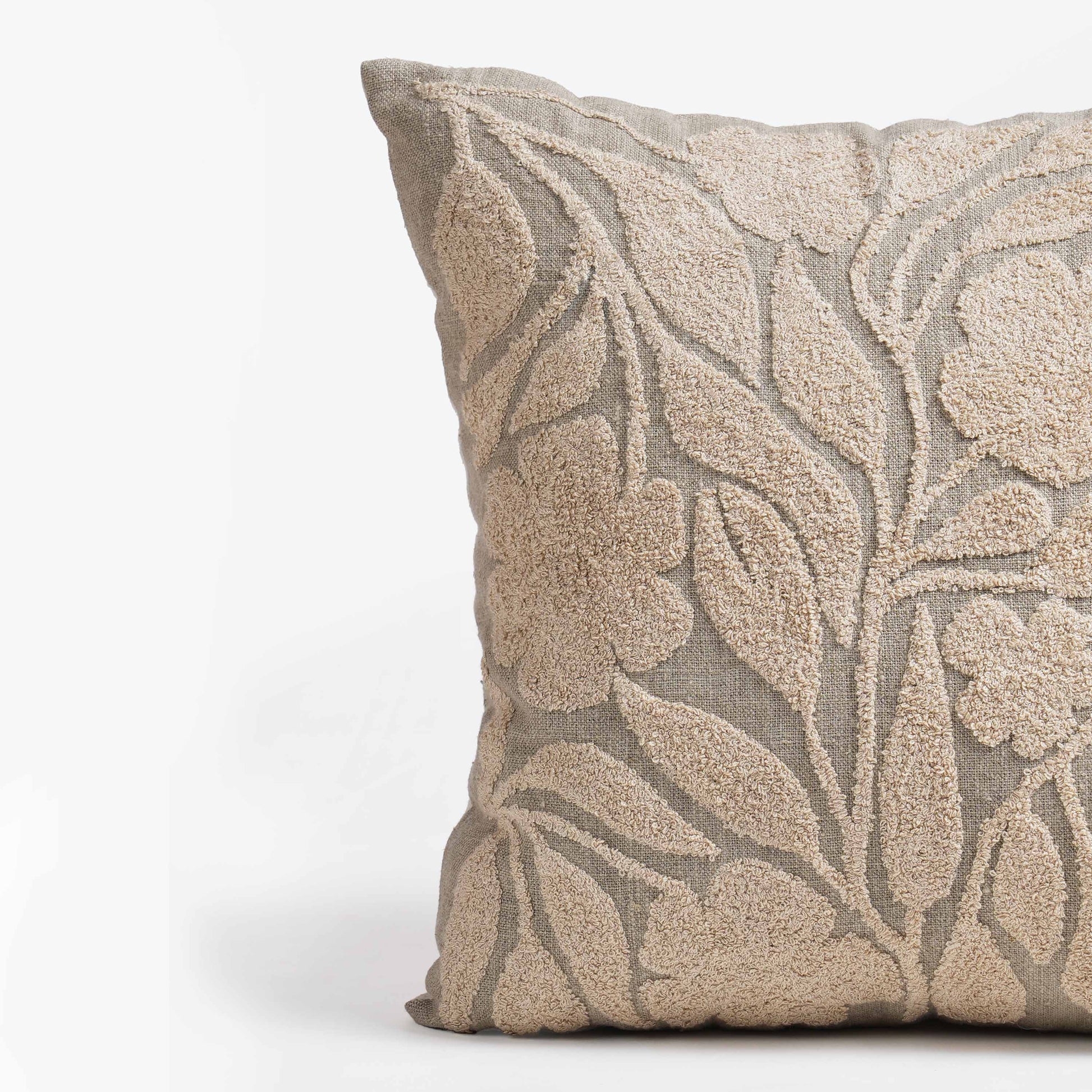Pure Elements Linen Pillow Cover with Scandinavian Floral Embroidery
