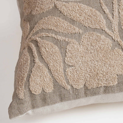 Pure Elements Linen Pillow Cover with Scandinavian Floral Embroidery