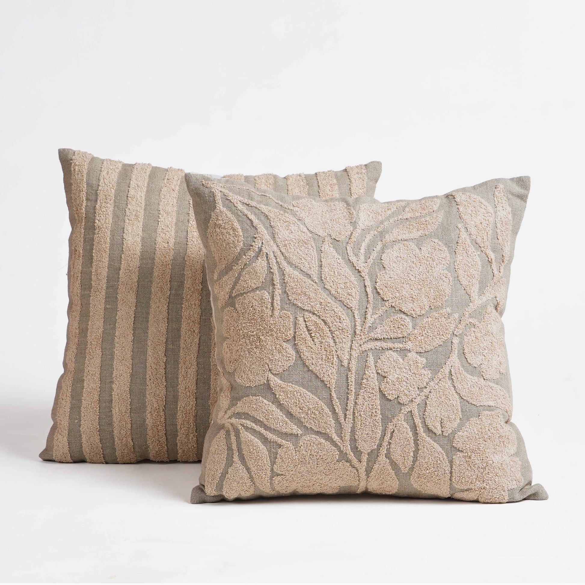 Pure Elements Linen Pillow Cover with Scandinavian Floral Embroidery