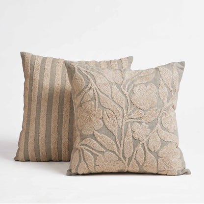 Pure Elements Linen Pillow Cover with Scandinavian Floral Embroidery