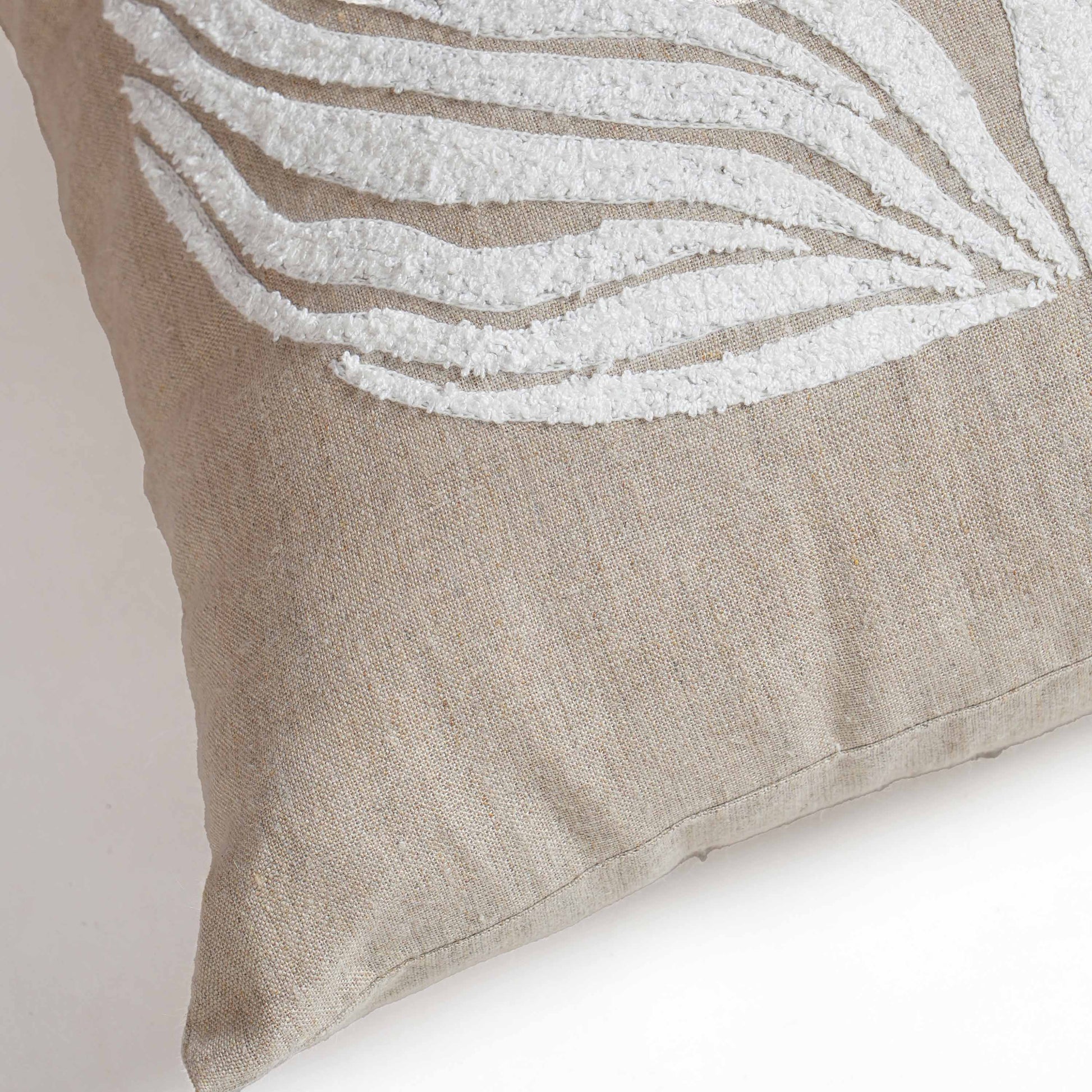 Pure Elements Linen Pillow Cover with White Aari Floral Embroidery