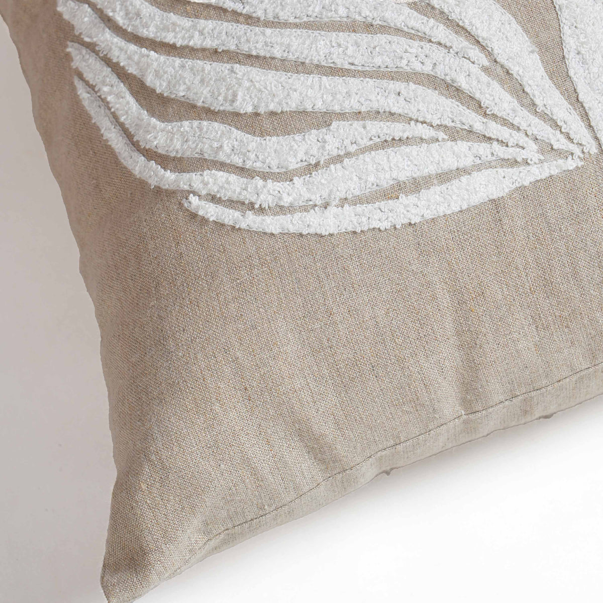 PURE ELEMENTS -Pure Linen Pillow Cover with White Aari Embroidery – Scandinavian Floral | 18x18 inches
