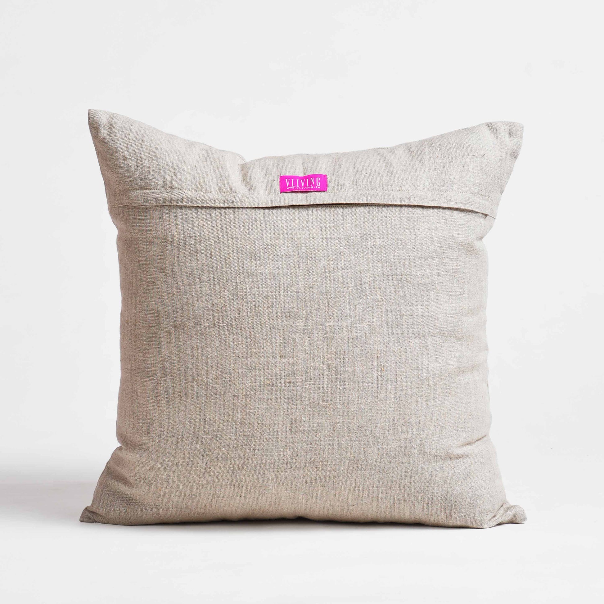 Pure Elements Linen Pillow Cover with White Aari Floral Embroidery