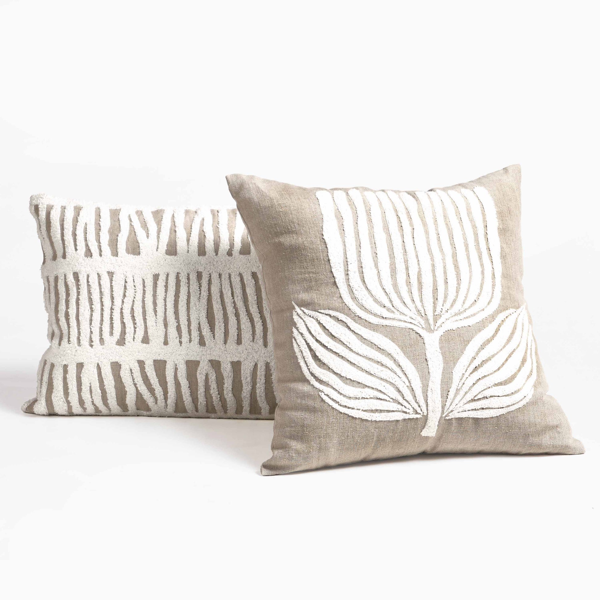 Pure Elements Linen Pillow Cover with White Aari Floral Embroidery