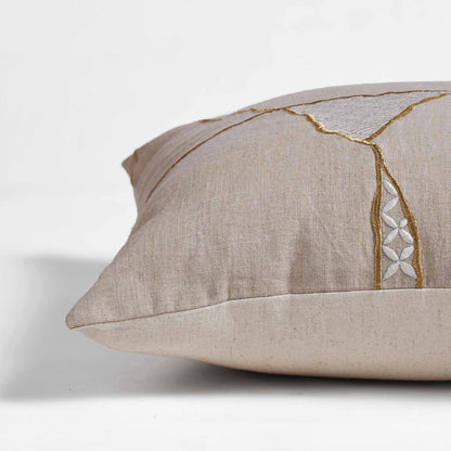 KINTSUGI Embroidered Linen Pillow Cover – 18x18 Inch, Gold & White Embroidery, Medium Mend