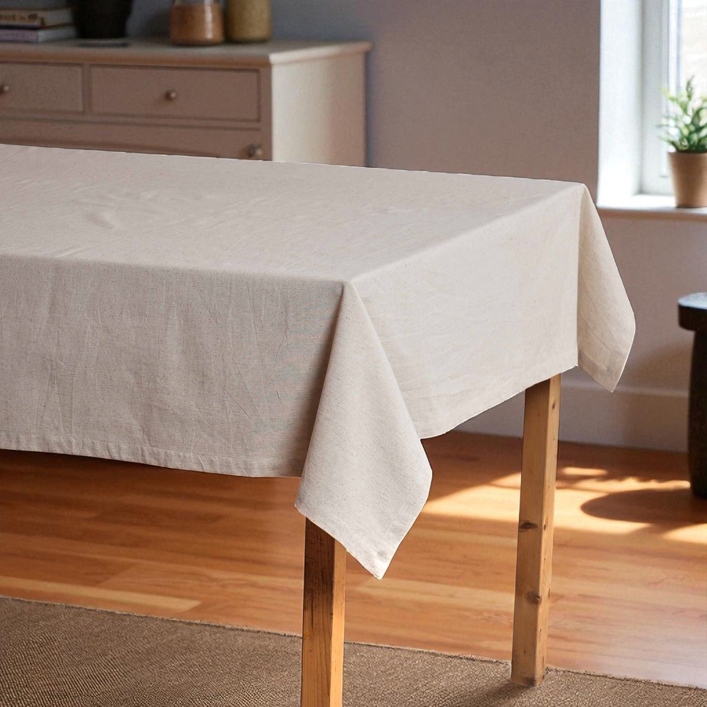 Pure Elements Cotton Flex Light Beige Table Cloth – Linen Look, Two Sizes