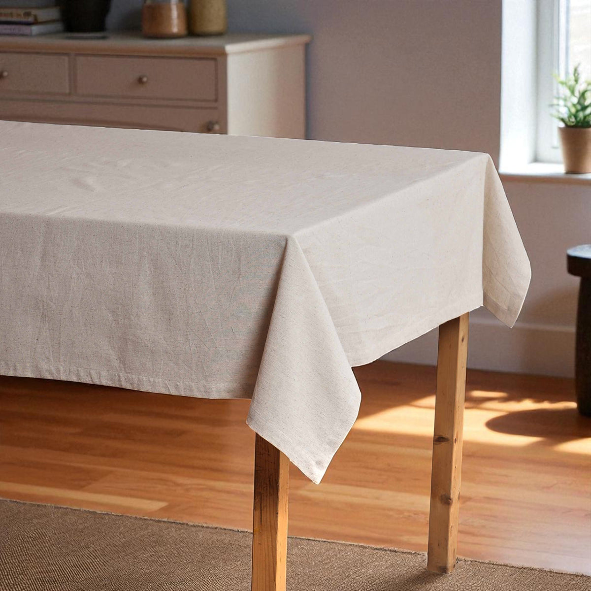 PURE ELEMENTS - Cotton Flex Light Beige Table Cloth – Linen Look | 2 Sizes