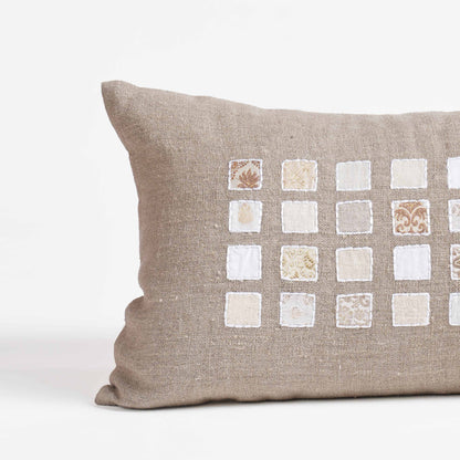Pure Linen Pillow Cover with White Grid & Rice Stitch Embroidery