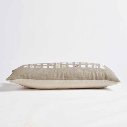 Pure Linen Pillow Cover with White Grid & Rice Stitch Embroidery