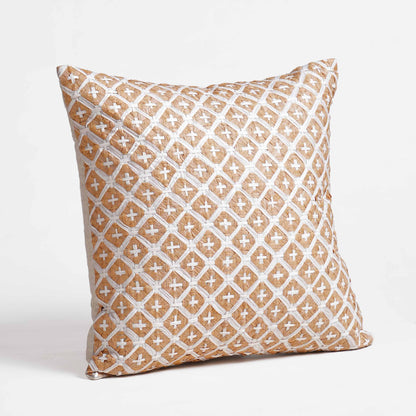 PURE ELEMENTS - Luxury Hand-Interlaced Faux Raffia Pillow Cover – 18x18 inches - cross pattern