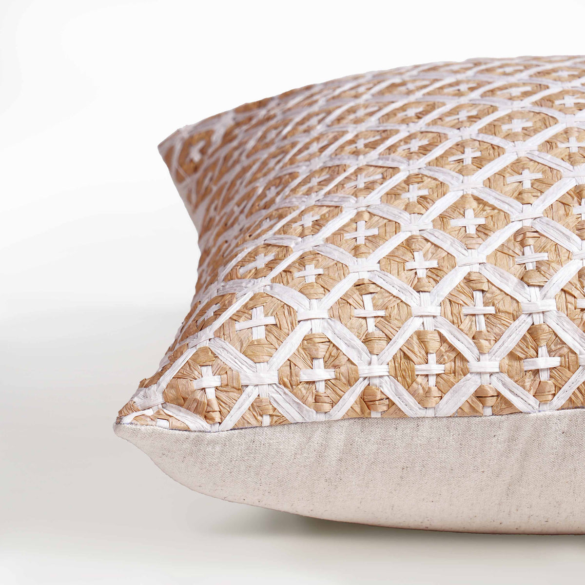 PURE ELEMENTS - Luxury Hand-Interlaced Faux Raffia Pillow Cover – 18x18 inches - cross pattern