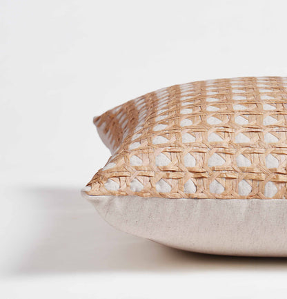 PURE ELEMENTS - Luxury Hand-Interlaced Faux Raffia Pillow Cover – 18x18 inches - monotone