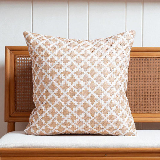 Pure Elements Hand-Interlaced Faux Raffia Pillow Cover 18x18 Diamond Pattern