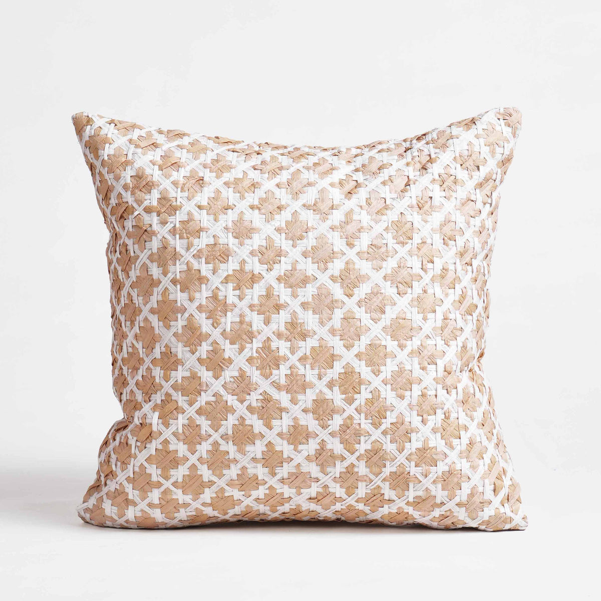 PURE ELEMENTS - Luxury Hand-Interlaced Faux Raffia Pillow Cover – 18x18 inches - diamond pattern