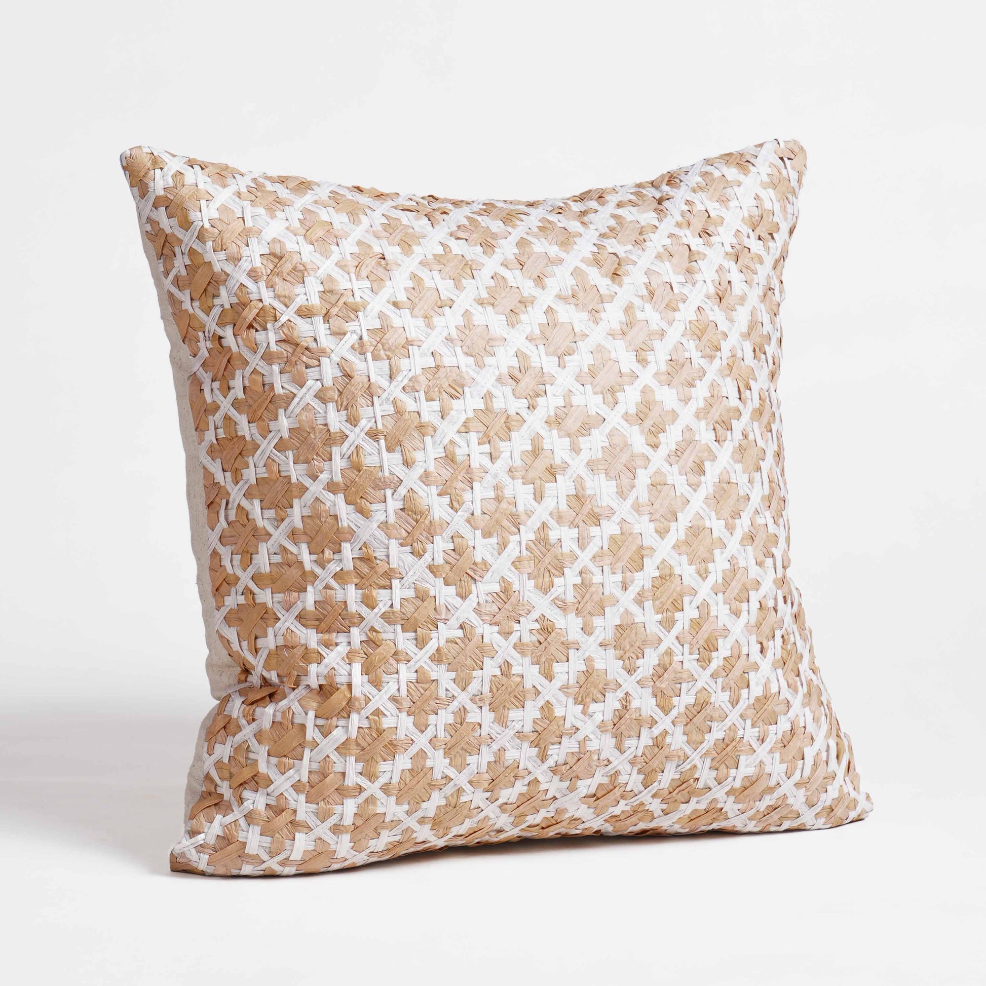Pure Elements Hand-Interlaced Faux Raffia Pillow Cover 18x18 Diamond Pattern