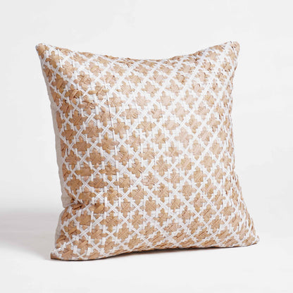 Pure Elements Hand-Interlaced Faux Raffia Pillow Cover 18x18 Diamond Pattern