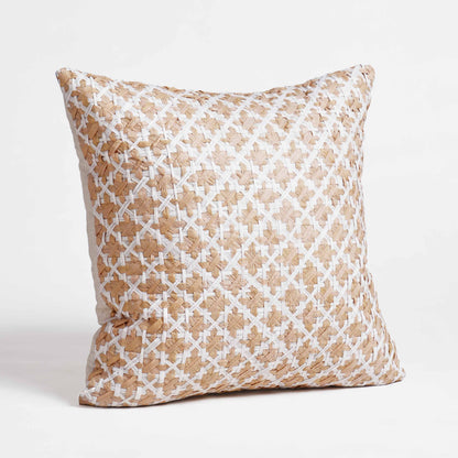 PURE ELEMENTS - Luxury Hand-Interlaced Faux Raffia Pillow Cover – 18x18 inches - diamond pattern