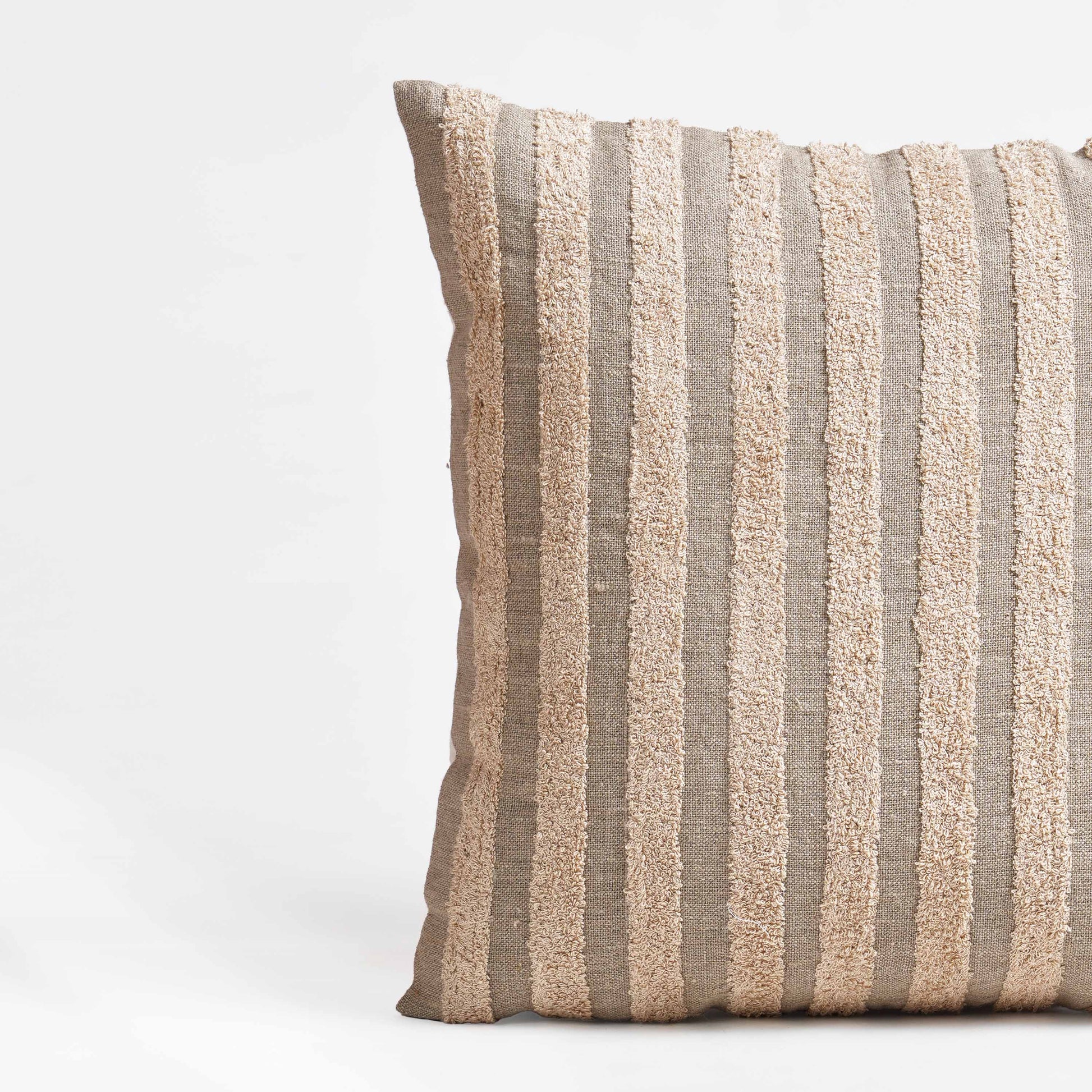 Pure Linen Pillow Cover with Scandinavian Stripe Aari Embroidery