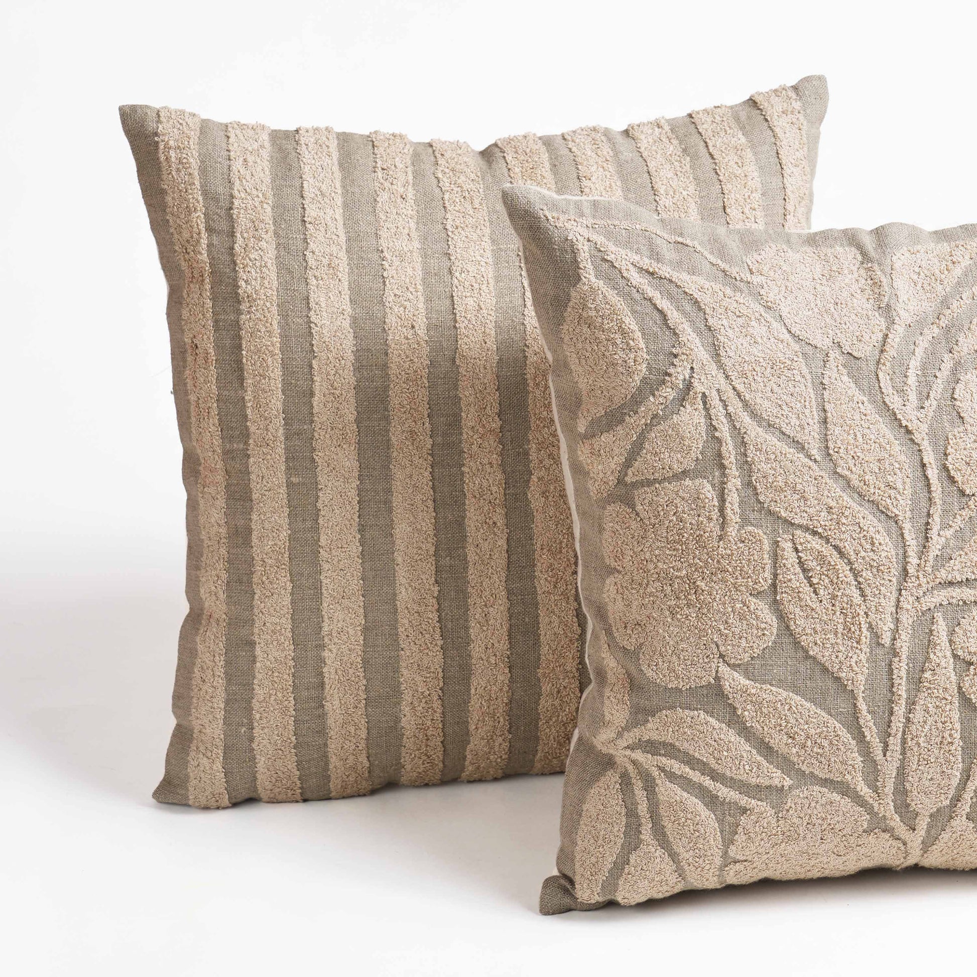 Pure Linen Pillow Cover with Scandinavian Stripe Aari Embroidery