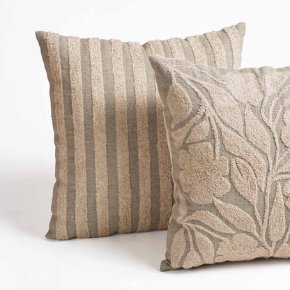 Pure Linen Pillow Cover with Scandinavian Stripe Aari Embroidery