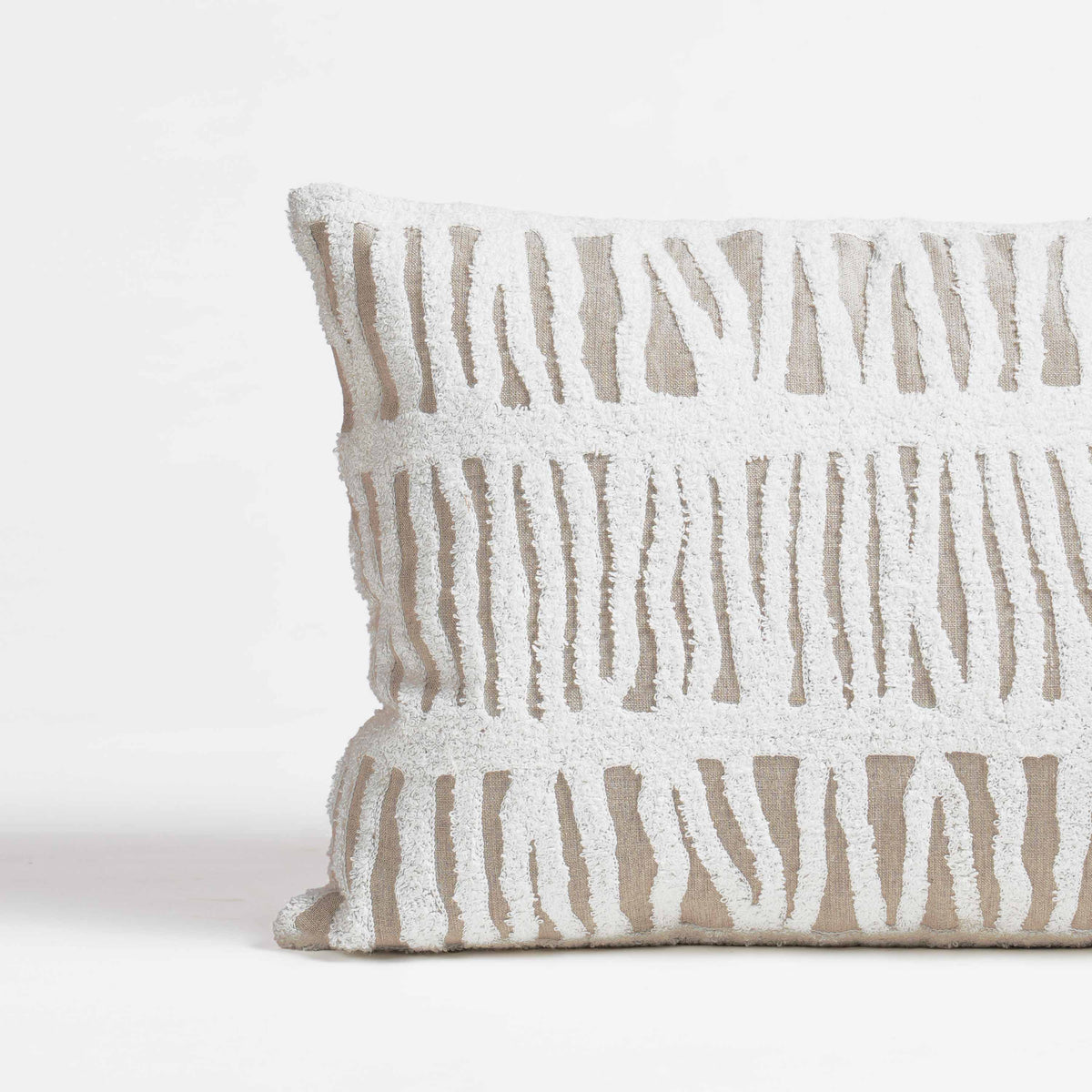 PURE ELEMENTS -Pure Linen Pillow Cover with White Aari Embroidery- abstract stripe | 14X21 inches