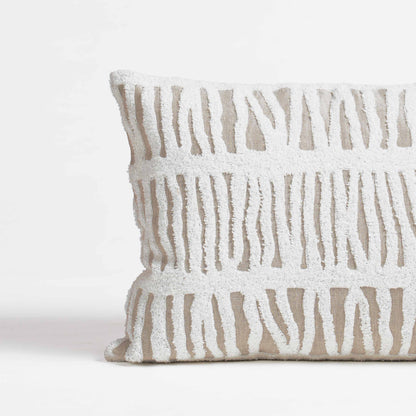 PURE ELEMENTS -Pure Linen Pillow Cover with White Aari Embroidery- abstract stripe | 14X21 inches