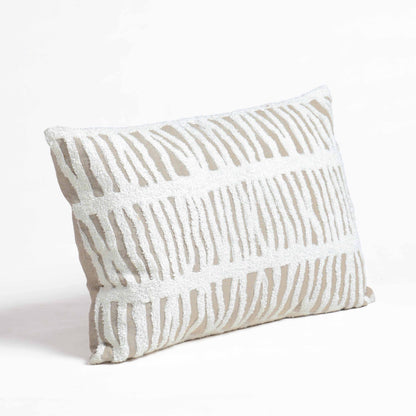 PURE ELEMENTS -Pure Linen Pillow Cover with White Aari Embroidery- abstract stripe | 14X21 inches