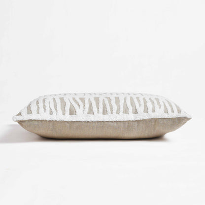PURE ELEMENTS -Pure Linen Pillow Cover with White Aari Embroidery- abstract stripe | 14X21 inches
