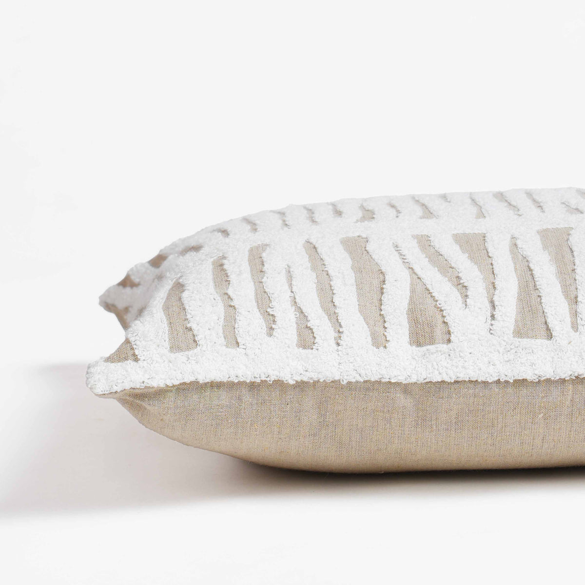 PURE ELEMENTS -Pure Linen Pillow Cover with White Aari Embroidery- abstract stripe | 14X21 inches