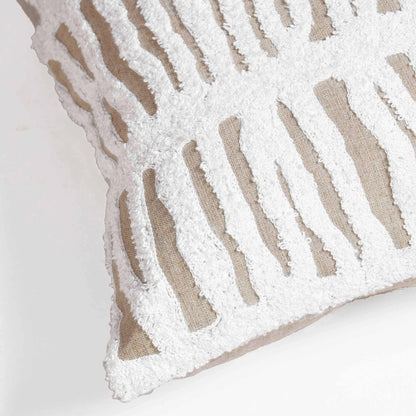 PURE ELEMENTS -Pure Linen Pillow Cover with White Aari Embroidery- abstract stripe | 14X21 inches