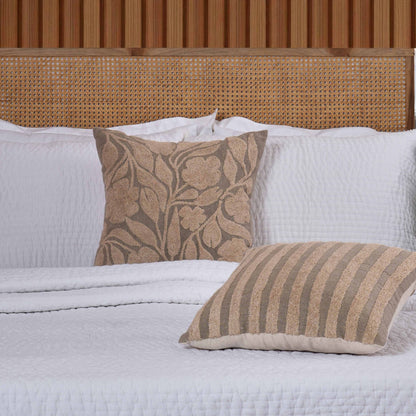 Pure Linen Pillow Cover with Scandinavian Stripe Aari Embroidery