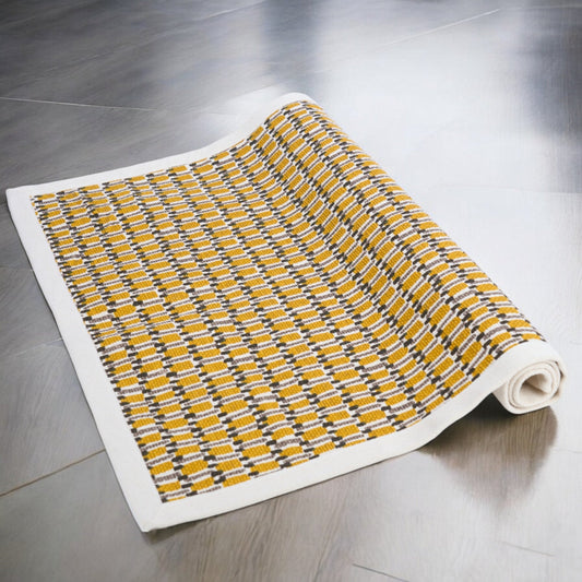 Mustard Weave Texture Handwoven Cotton Rug for Modern Retro Décor