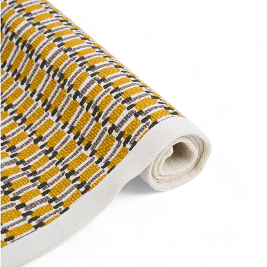 Mustard Weave Texture Handwoven Cotton Rug for Modern Retro Décor